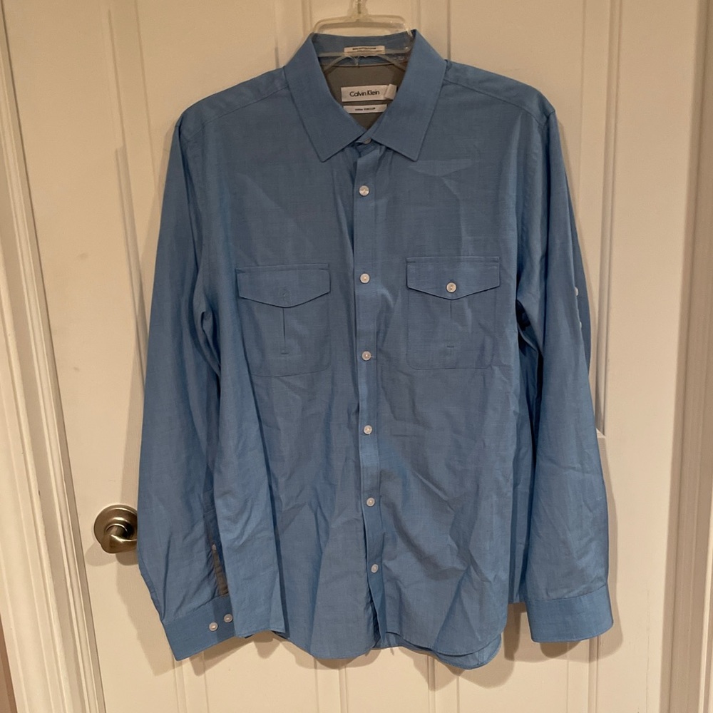 Calvin Klein Mens Sz M Button Down Button Cuff Shirt GUC B18
